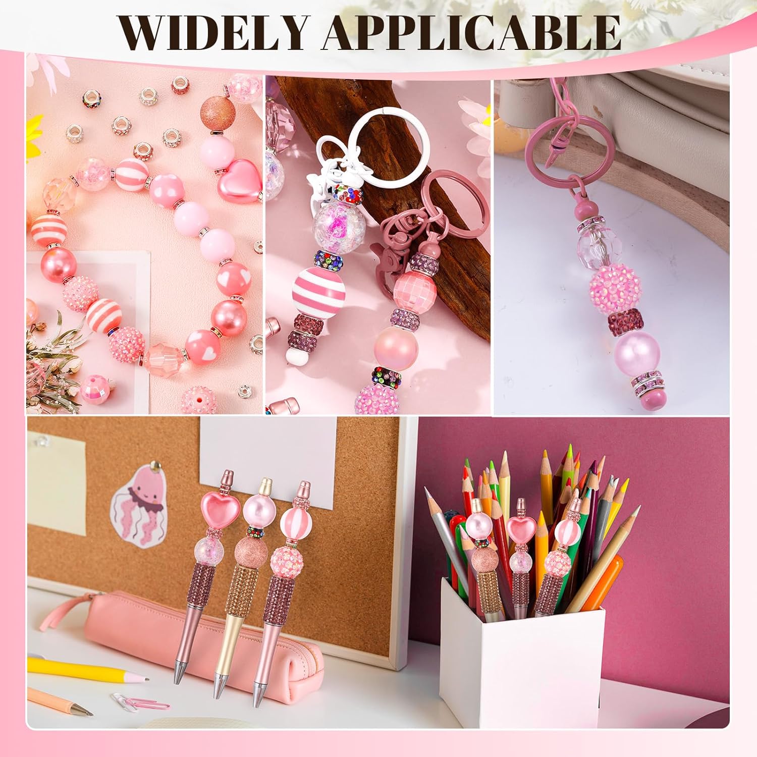 112 Pcs Beads for Pens, Included 28 Pcs 16/17/20mm Chunky Bubblegum Beads for Pen Making, 84 Pcs Spacer Bead for DIY Beadable Pen, Rhinestone Bead for Jewelry Making - Image 5