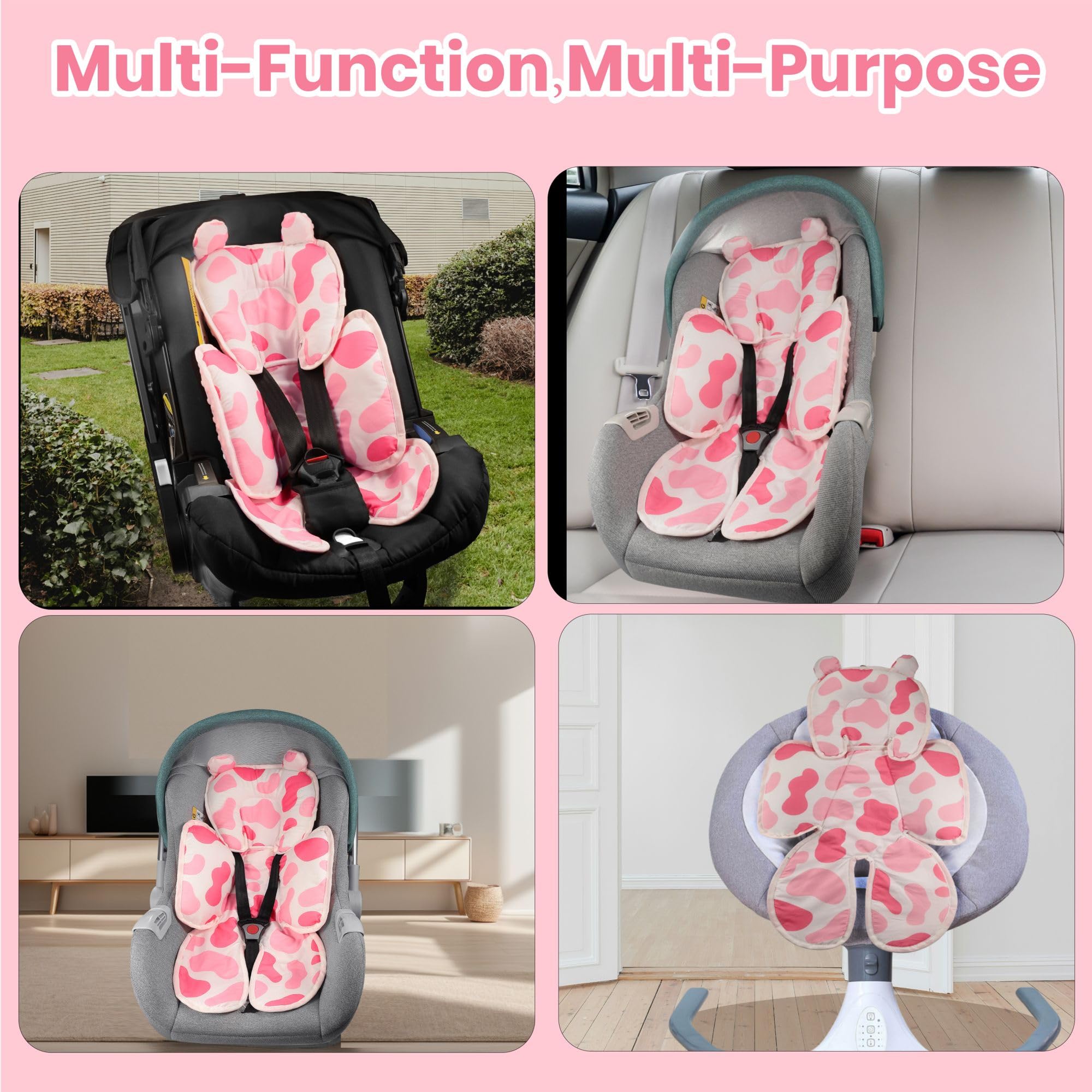 Asiento de coche 3 en 1 para bebé, soporte corporal reversible de algodón Minnky, inserto de asiento de coche para recién nacidos, niños y niñas, cojín suave y transpirable para asiento de