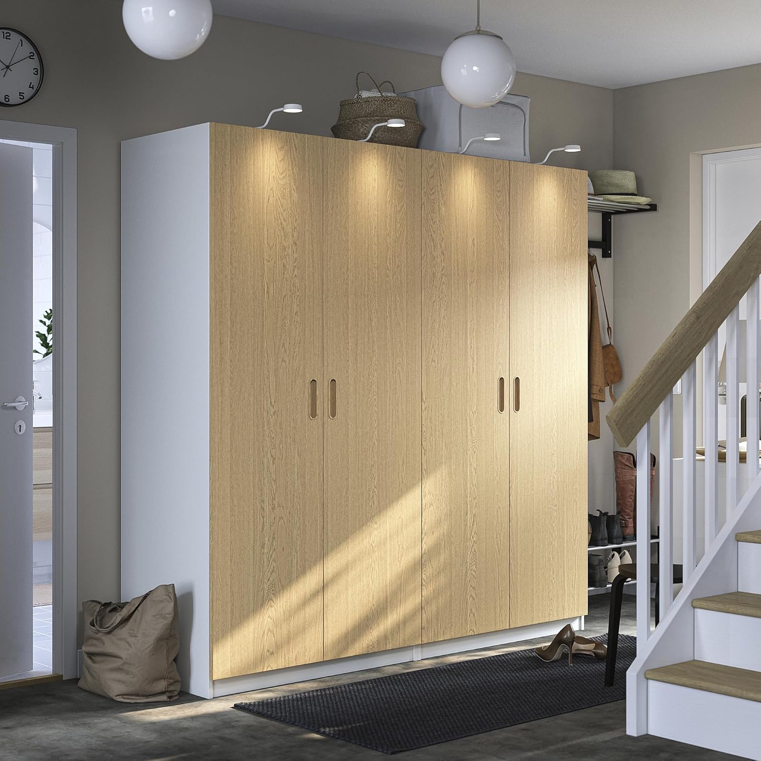 PAX/TONSTAD Wardrobe combination, white/oak veneer, 200x60x201 cm