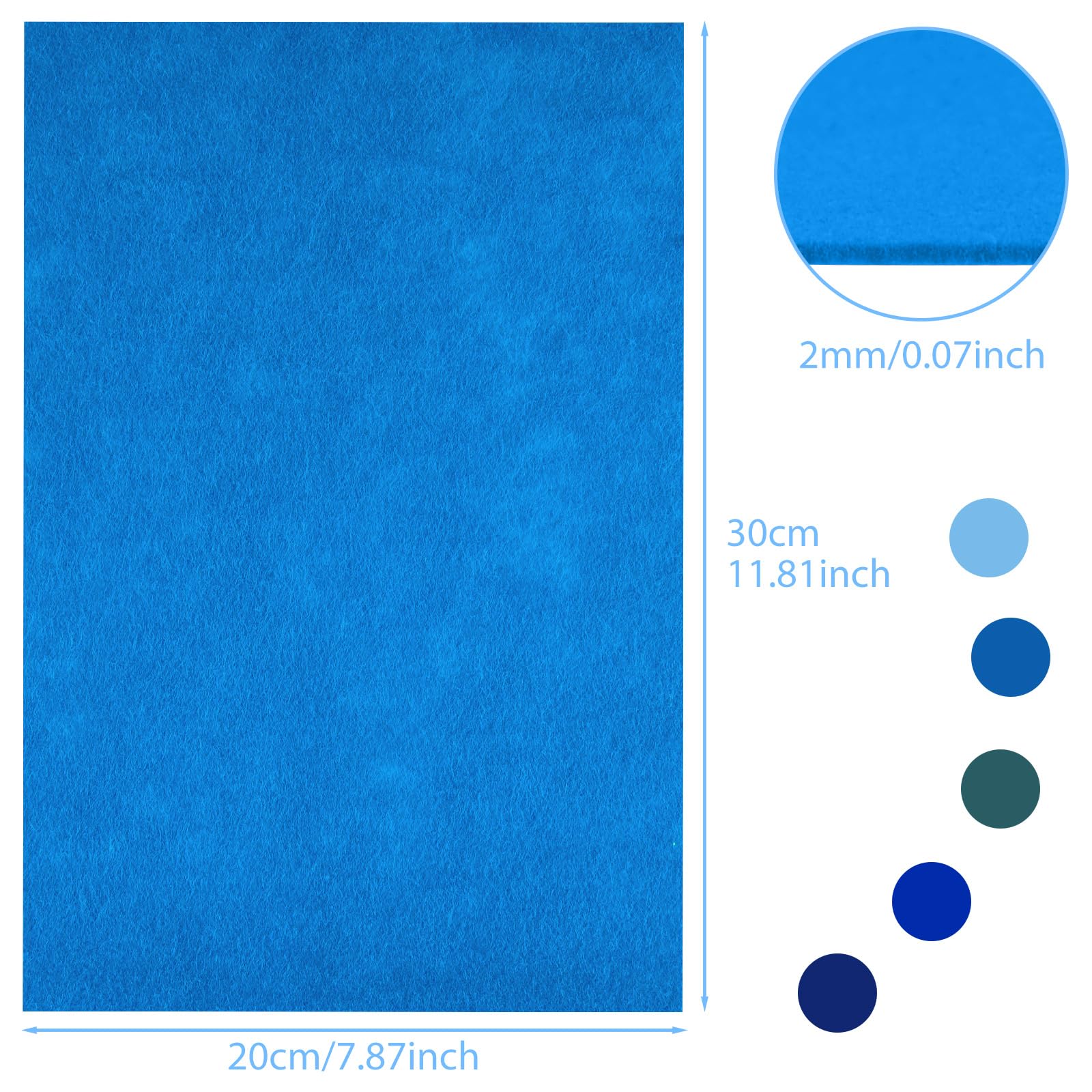 NEBURORA 2mm Thick Felt Sheets for Crafts 20 Pcs Stiff Felt for Crafts Blue Felt Fabric Sheets Patchwork Sewing Craft Supplies (Blue Series) - Image 2