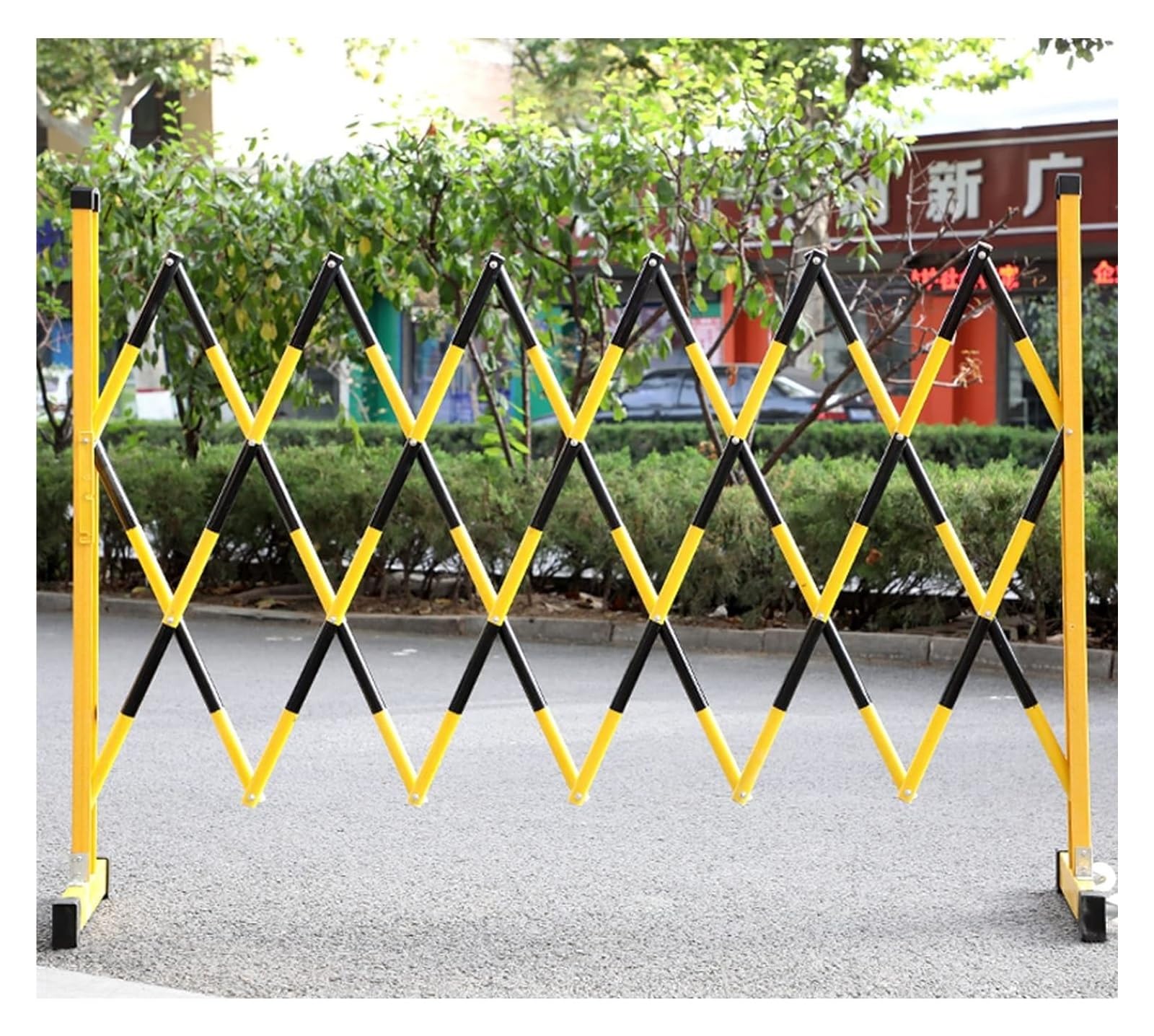 OLSKFUH Expandable Metal Barricade,Portable Pedestrian Safety Barrier, Fence Base With 2 Wheels, Guardrail For School Construction Sites,Yellow-120X500Cm,Yellow-120X400Cm,Yellow-120x500cm