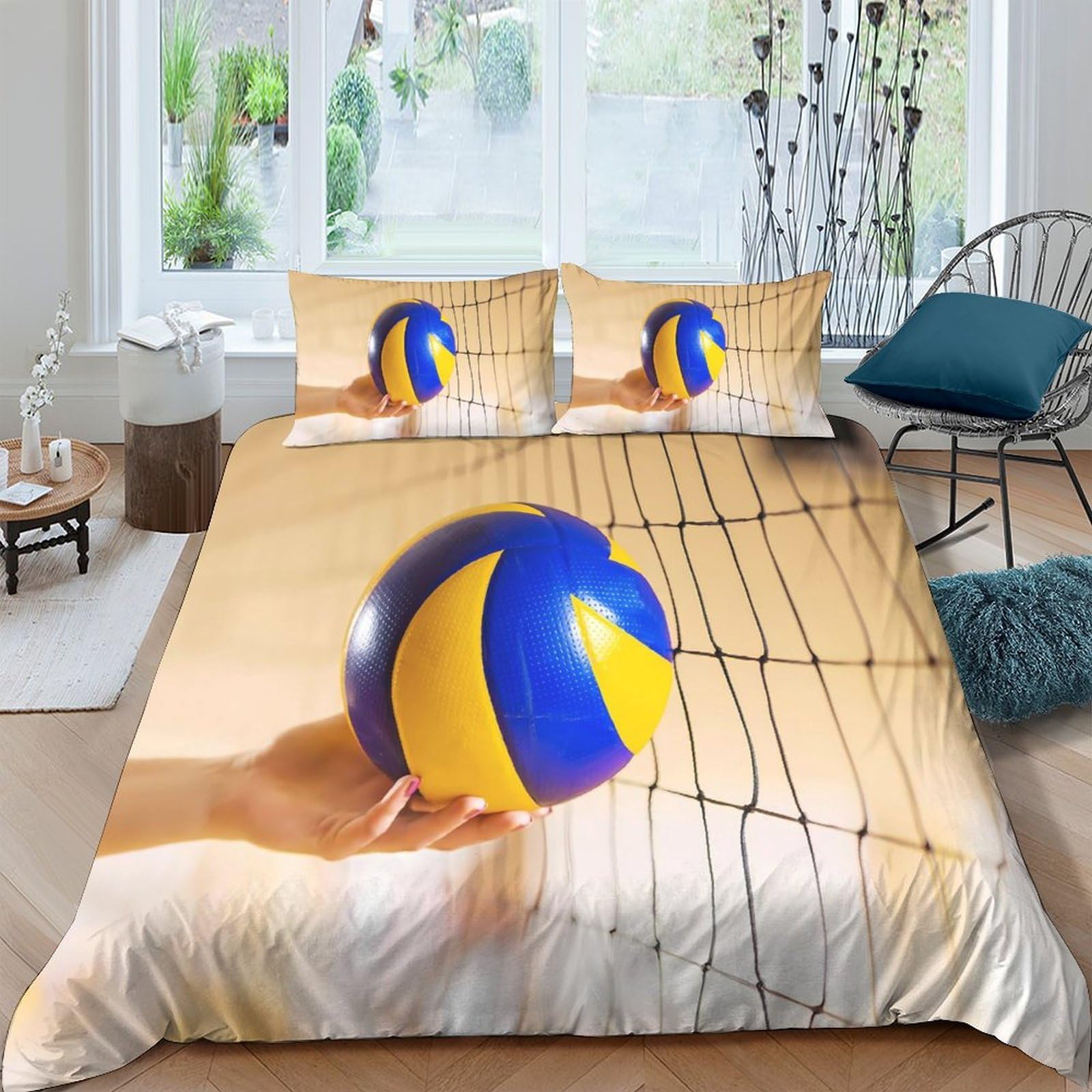 Ctjqhvkz Style-4 3D Printed Volleyball Court Fitted Sheet Microfiber Soft Breathable Sports Ball Bed Cover For Bedroom Decor Single（135X200cm）