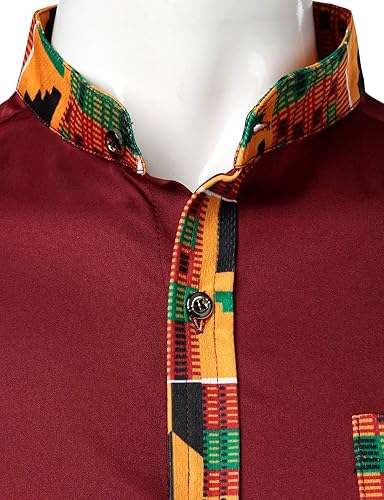 Miniatura 3 de ZEROYAA - Camisas de vestir para hombre, estilo hipster, con diseño gráfico de patchwork tribal africano, ajuste slim, manga larga, botones y cuello