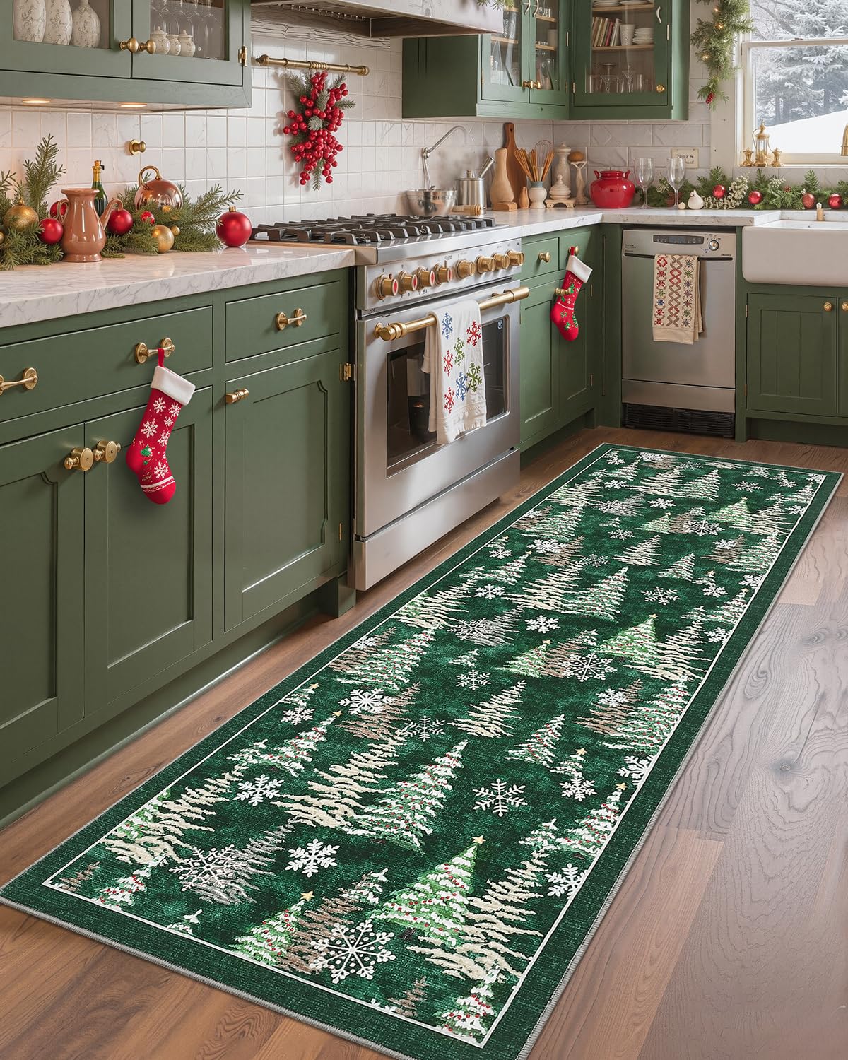GarveeHome Red 2x6 Christmas Rug Kitchen Runner Rug Non Slip Washable Stain Resistant Runners for Hallways Christmas Tree