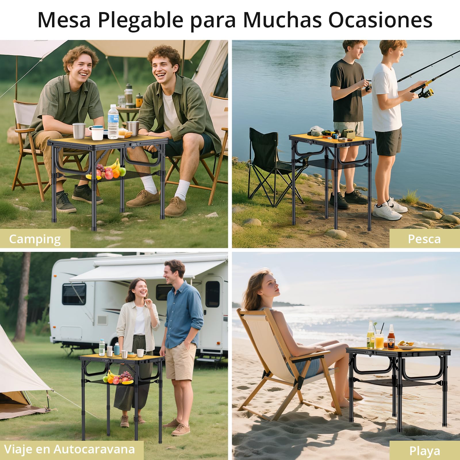 Anbte Mesa Camping Plegable 58x40x26/48/70cm Ajustable Altura