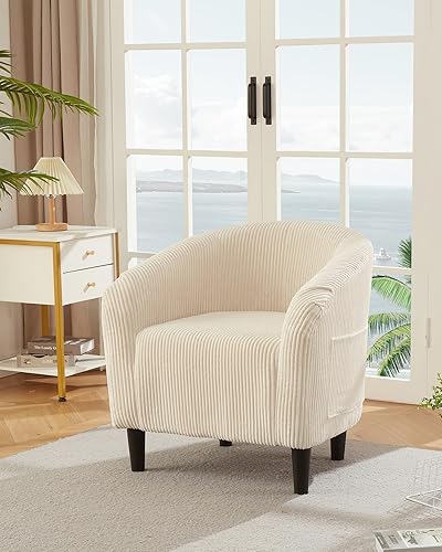 Miniatura 4 de GarveeHome Silla decorativa de pana con diseño de barril, elegante sillón y respaldo acogedor para sala de estar, dormitorio, recepción, oficina,