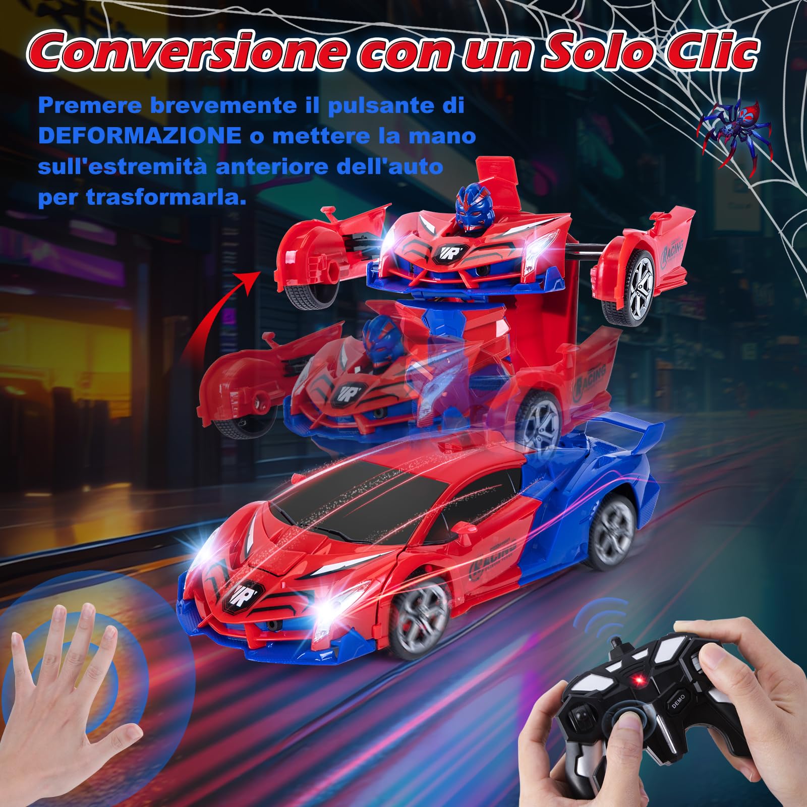 Kazzley Macchina Telecomandata, 2.4GHz Sensore di gesto Spider Trasformatore Robot Macchina Radiocomandata, 1:18 Auto Telecomandata RC Car Giocattoli Regalo Bambino Bimbina 3 4 5 6 7 8 9 Anni