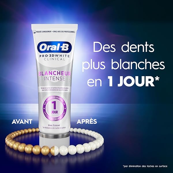 Oral-B Pro 3D Dentifrice White Clinical Blancheur Intense Blanc Éclatant Pour Dents Et Gencives Sensibles, Éliminant Les Taches, Technologie Ionique, Menthe Verte, 75 ml - 2