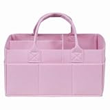 Diaper Caddy Organizer - Collapsible Tote Bag with Handles - Organizer for Diapers&comma; Wipes & Baby Changing Supplies - Felt Storage Organizing Bin for Car&comma; Desk&comma; Nursery &lpar;Pink&rpar;