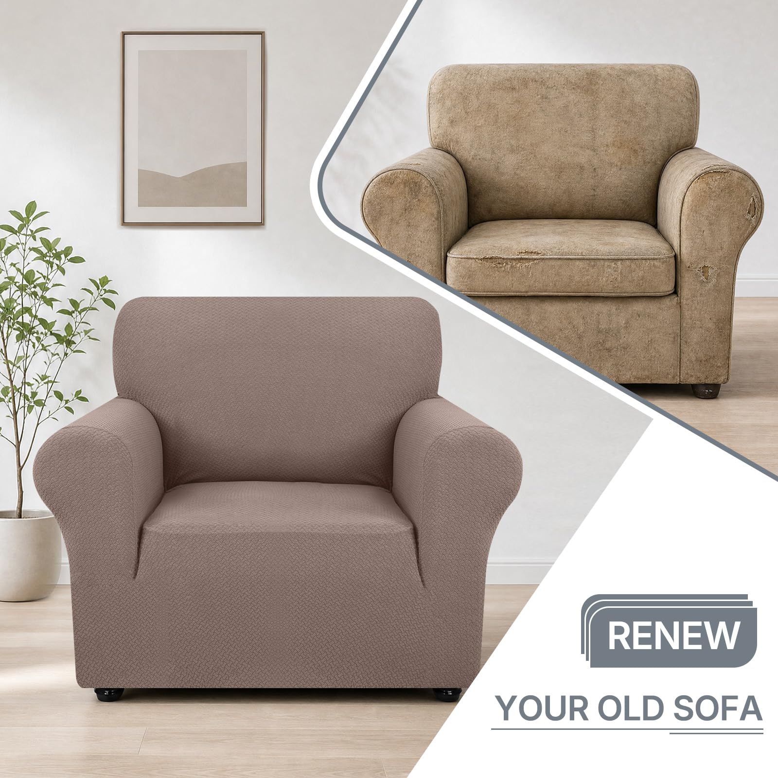 Ystyle Sofa überzug 1 Sitzer Mit Armlehne, Stretch Sofabezug rutschfest, Modern Sofa Cover Für Hunde Haustiere, Atmungsaktiv Couch überzug Mit Elastic Bottom, Sand