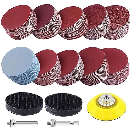 Juego de 300 almohadillas de discos de lijado de 2 pulgadas, almohadillas de gancho y bucle para herramientas giratorias con almohadilla de respaldo