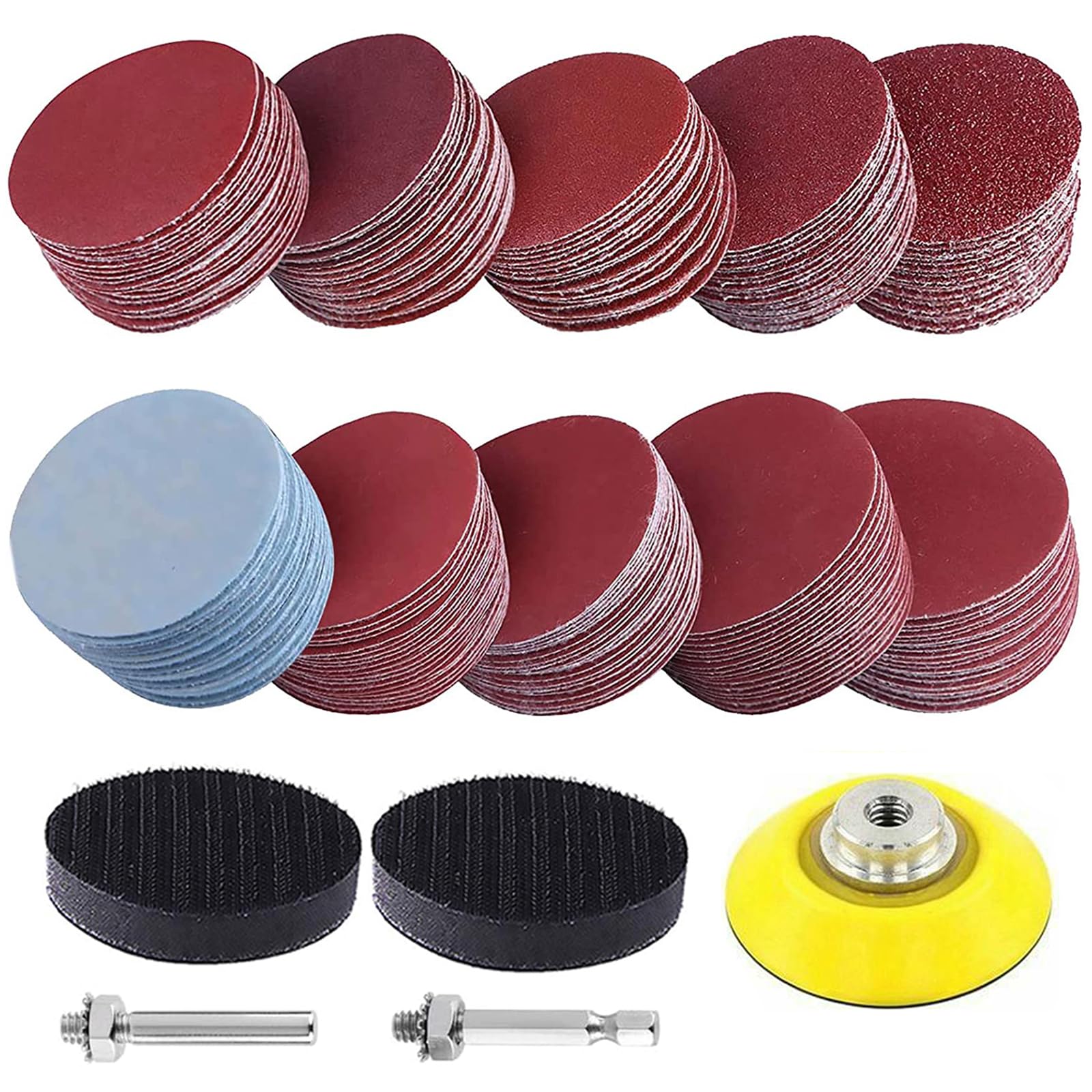 300 Pcs 2 Inch Sanding Discs Pads, Hook and Loop Pads Kit for Drill Grinder Rotary Tools with 1/4" Shank Backing Pad and 2pcs Foam Buffering Pad 80
