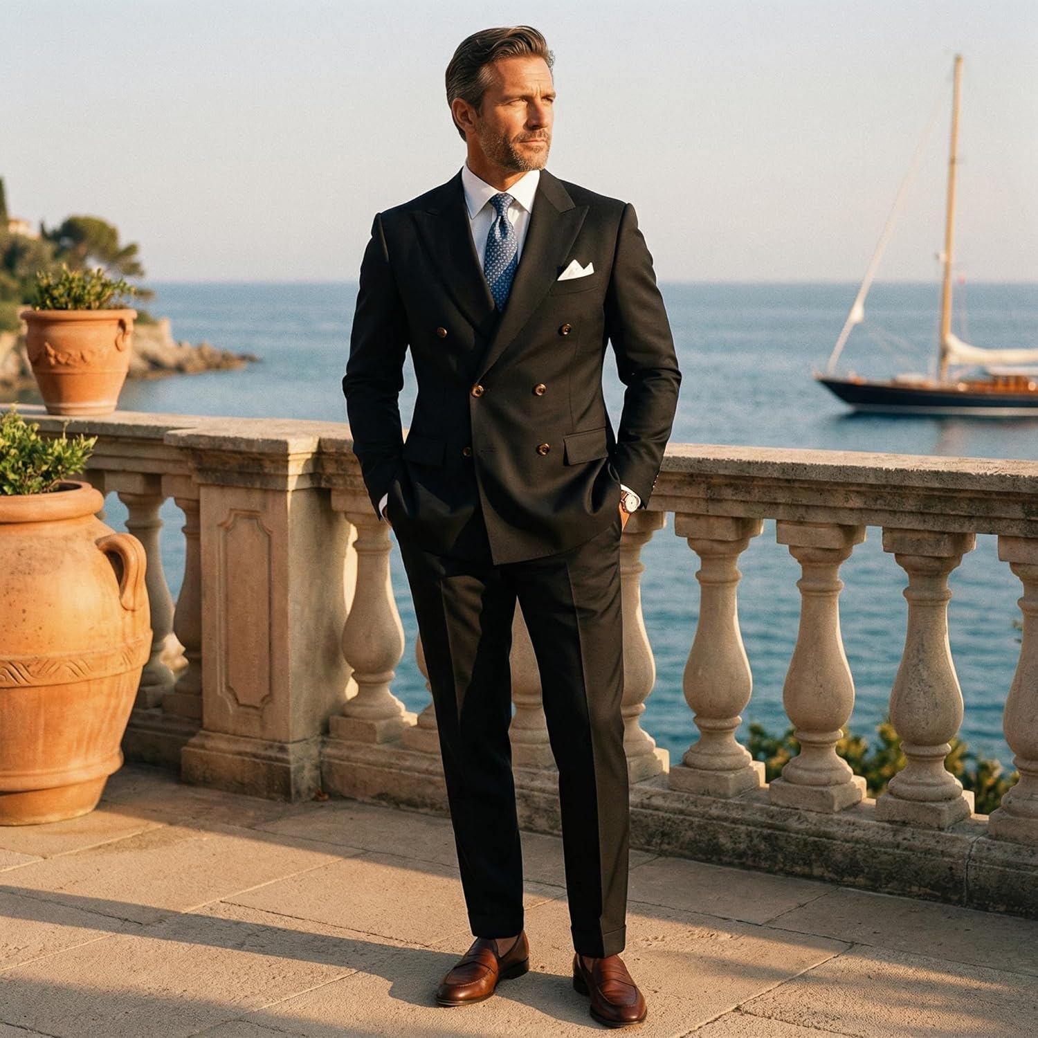 Mens Suits 3 Piece Slim Fit Double Breasted Suits for Men Formal Jacket Vest Pants Wedding Prom Men's Suit Tuxedo Set - Image 5