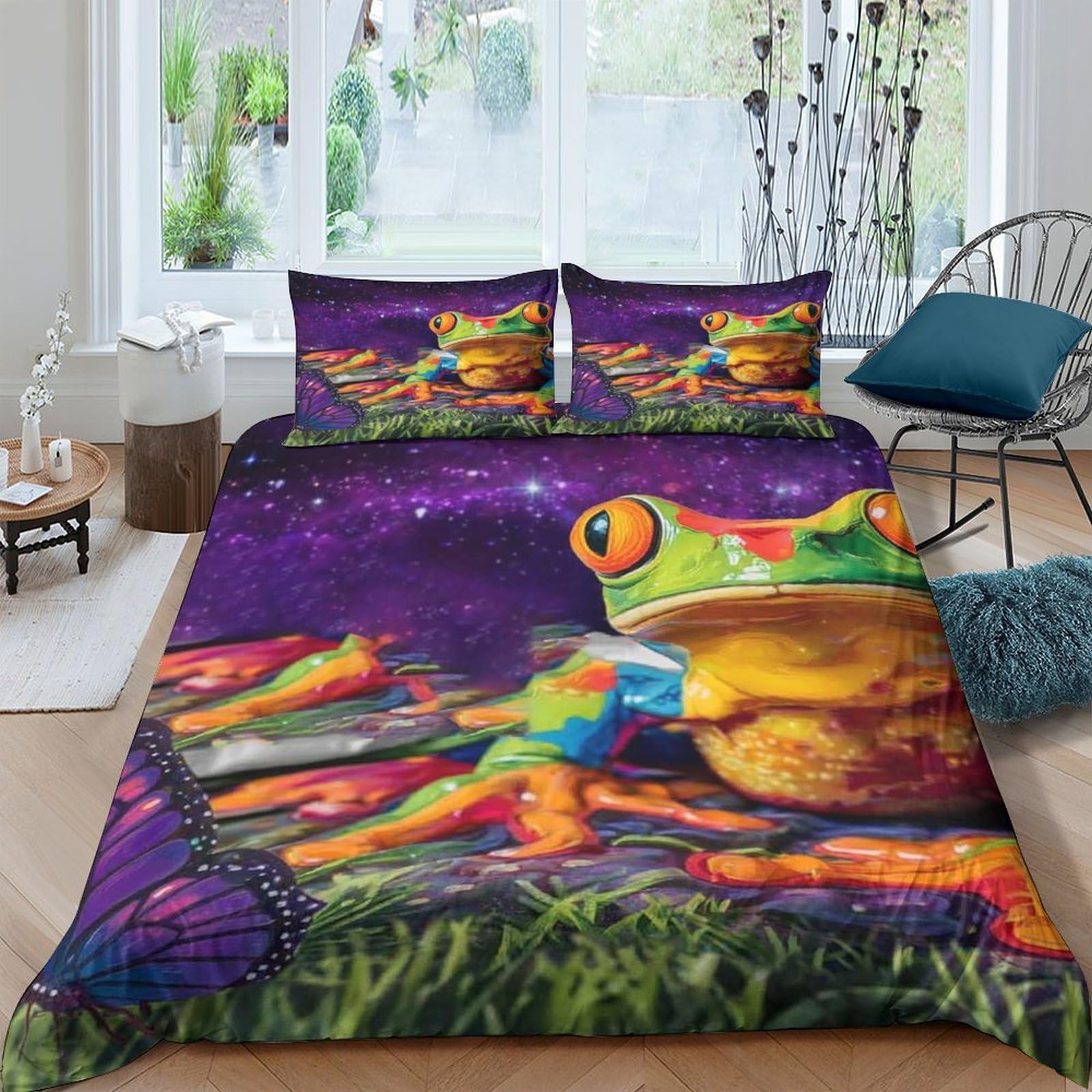 Ctjqhvkz Style-3 3D Printed Colorful Frog Fitted Sheet Microfiber Soft Breathable Rainforest Bed Cover For Bedroom Dorm Mattress Decor Single（135X200cm）