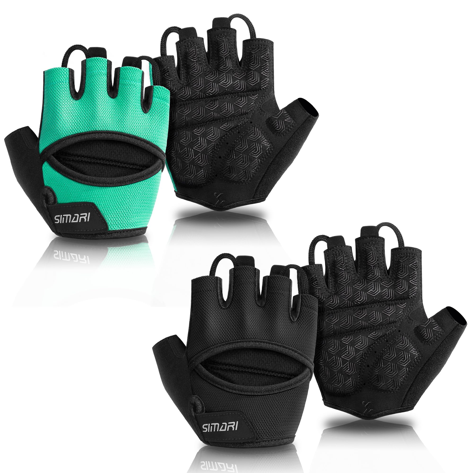 SIMARI Workout Gym Gloves for Men Women, Weight Lifting Gloves with Wrist Wrap Support, SBR Pad Grip for Full Palm Protection, for Exercise, Fitness, Dumbbells, Barbell, Climbing, Fingerless X-Black+Cyan Large