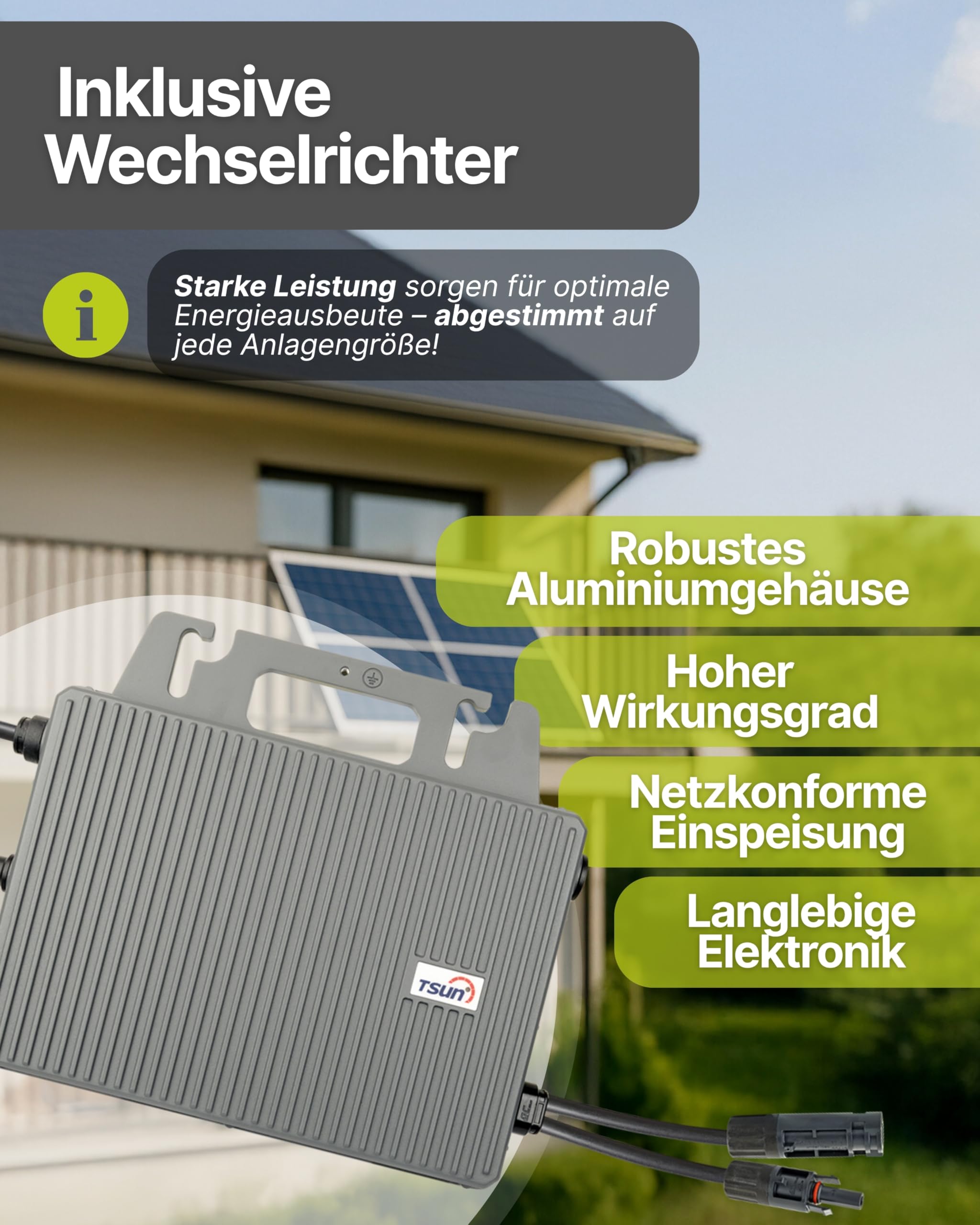 Slim-Line Modul 4er Set mit Wechselrichter Balkonkraftwerk Komplettset PV-Anlage Solaranlage