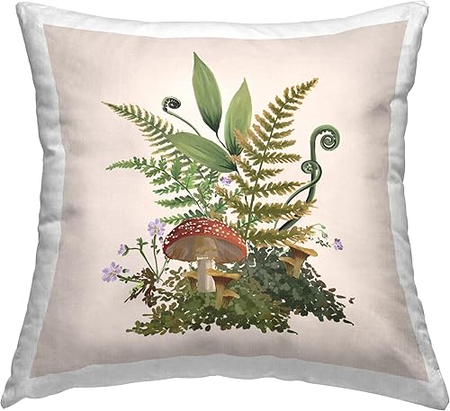Stupell Industries House of Rose - Almohada decorativa con diseño floral de hongos naturales, 18 x 18 pulgadas, color verde
