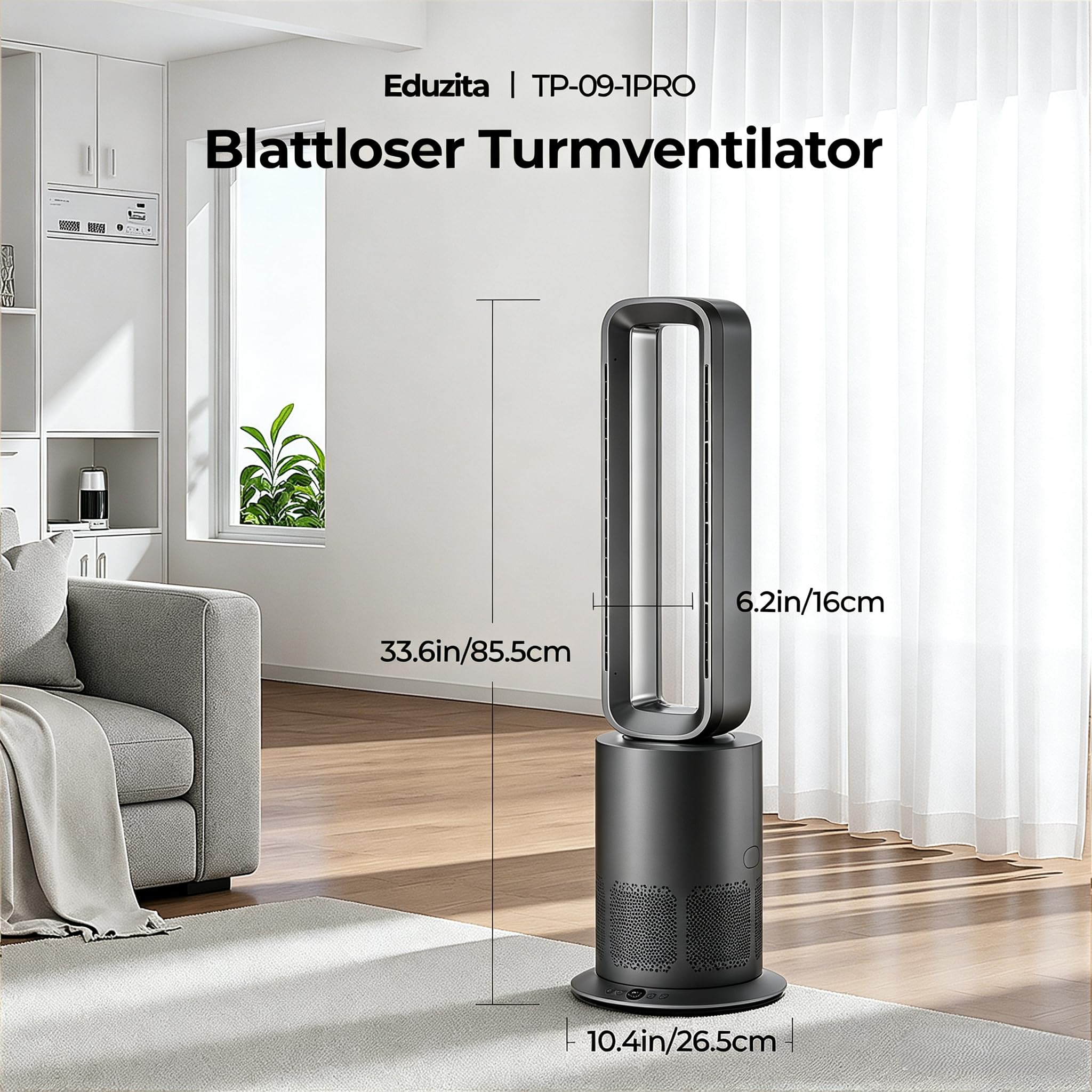 TP09Pro Turmventilator mit Heizfunktion & Luftreiniger, Grau