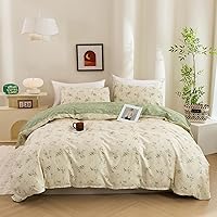 Vista 1 de ECOCOTT Funda de edredón tamaño Queen - Juego de funda de edredón floral verde reversible, ultra suave y transpirable, con cierre de cremallera, 4