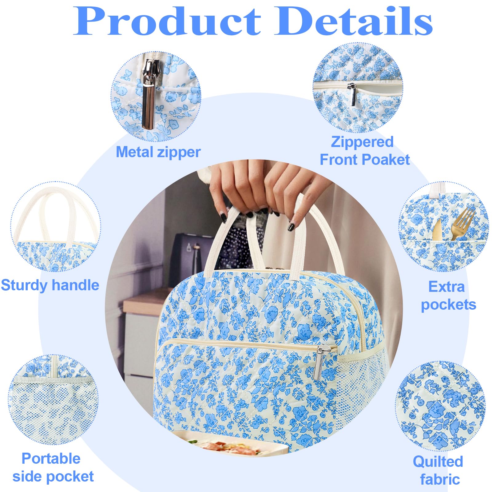 Dealkion Cute Quilted Lunch Bag For Women & Men - Insulated Puffer Lunch Tote For Work, Picnic