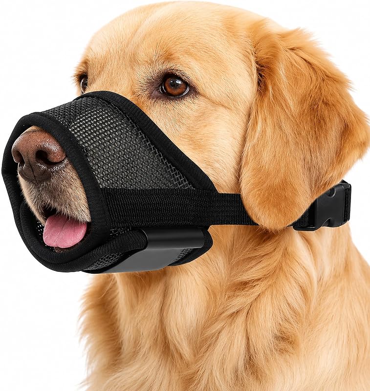 Bozal para Perros Grandes, Air Mesh Transpirable, Negro, L | Malla de aire 3D, permite jadear y beber, antimordeduras y hurgaduras, correas a prueba de escapes, para razas grandes