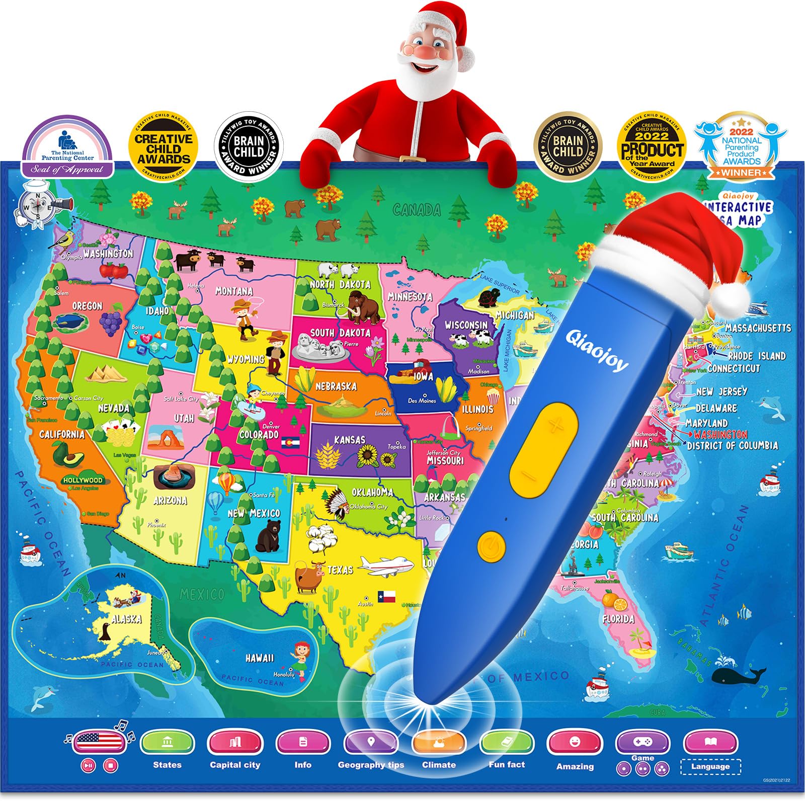 V2 - Mapa interactivo para niños, mapa bilingüe de Estados Unidos para el aprendizaje de niños, póster educativo para hablar de EE. UU., juegos de geografía, juguetes personalizados para niños