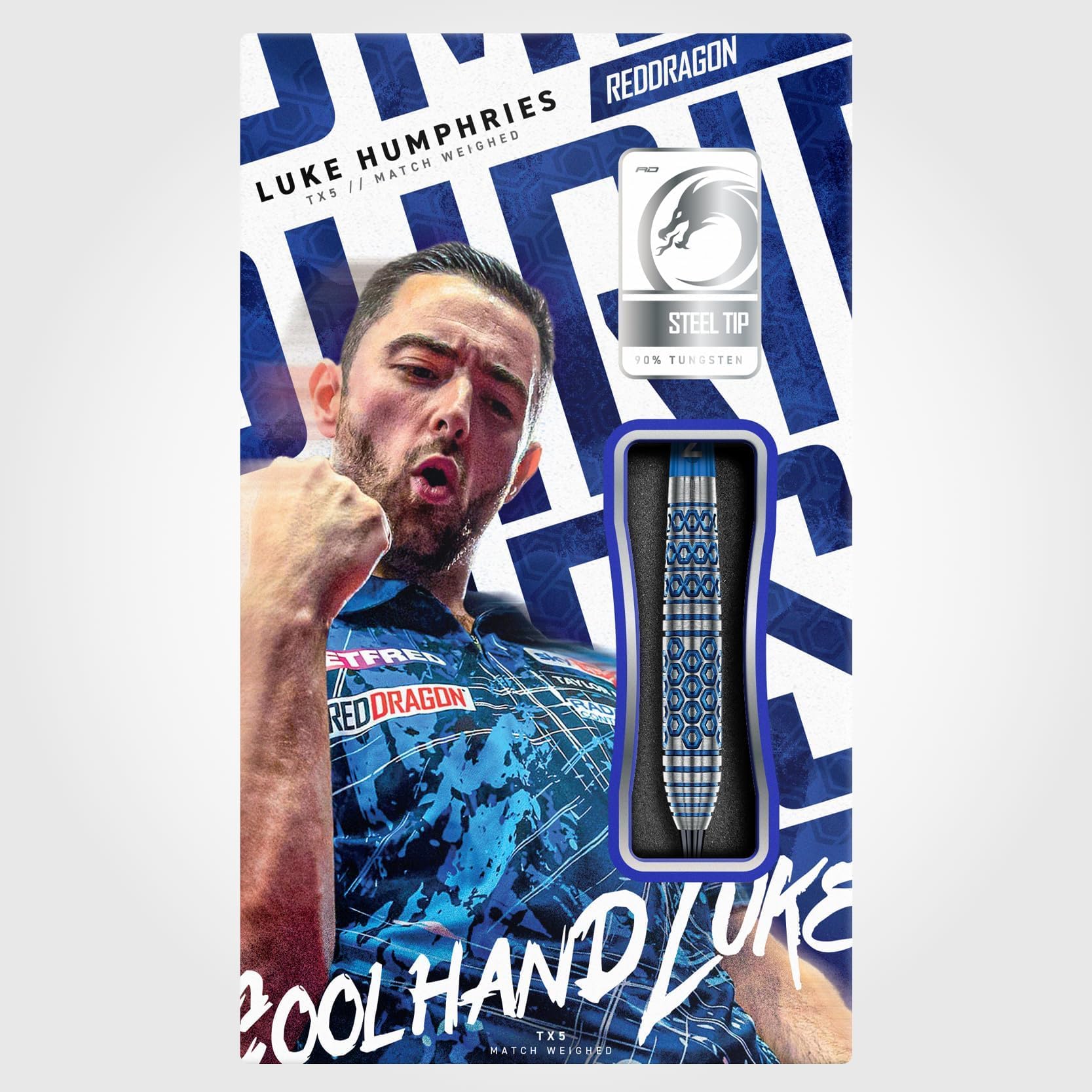 RED DRAGON Dardos – Jugador profesional Luke Humphries 'Coolhand' serie TX5 – 90% tungsteno profesional – Incluye dardos y cañas | 18 g punta suave y 23 g y 25 g dardos de acero — view 5