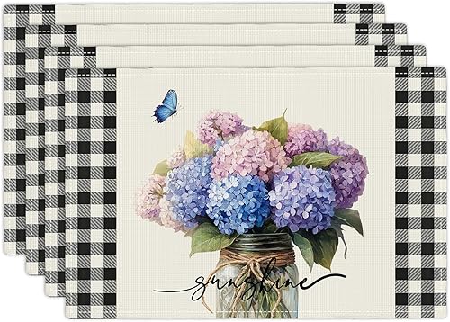 Miniatura 40 de Juego de 6 manteles individuales de flores amarillas de granja, manteles individuales rústicos florales, manteles individuales de primavera lavables