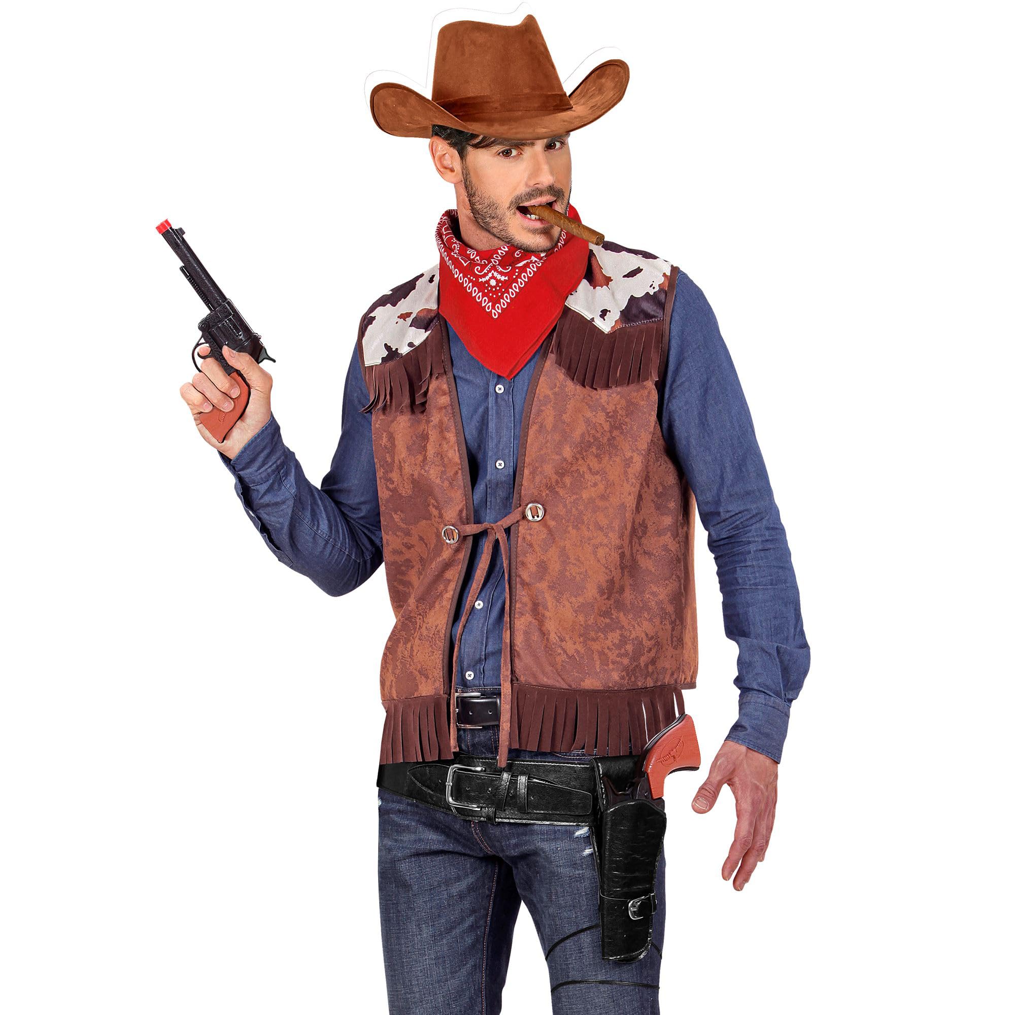 Costume De Cow-boy Pour Homme - Gilet, Pantalon, Chemise Blanche Et Foulard Rouge | Fête Western, Carnaval, Déguisement