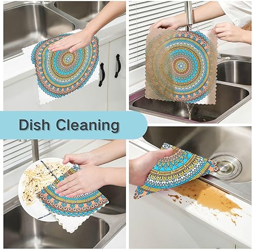 Miniatura 2 de Blue Mandala Floral Set of 6 Fast Drying Microfiber Towels for Kitchen Print Soft Microfiber Absorbant Towel for Countertop Sink