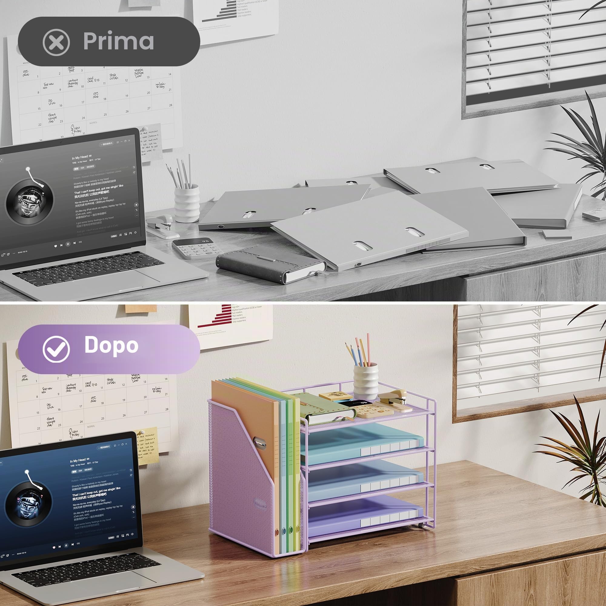 VITVITI Organizer Scrivania, 4 Livelli Portadocumenti, Organizer Ufficio con Portariviste, Accessori Scrivania per Riviste, Casa, Scuola (Viola)