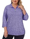 Plus Size Womens Golf Polo Shirts 3/4 Sleeve Zip Up Quick Dry Workout Tops