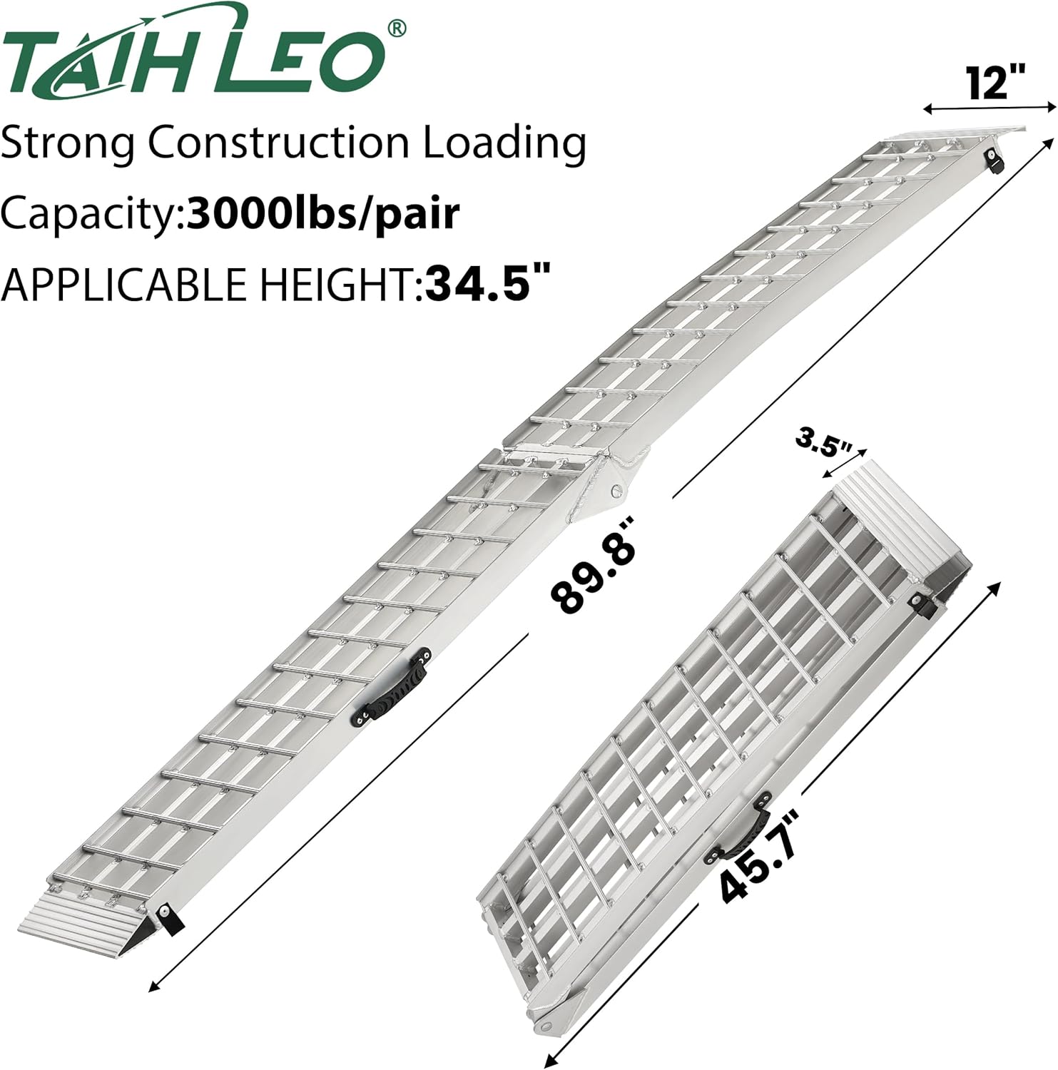 truck ramps 3000lbs capacity - 2 pcs 7.5ft heavy duty loading ramp, folded loading ramps for motorcycles, dirt bikes, utvs, atvs, golf cart, garden tractors, aluminum ramps with handle silver 7.5ft
