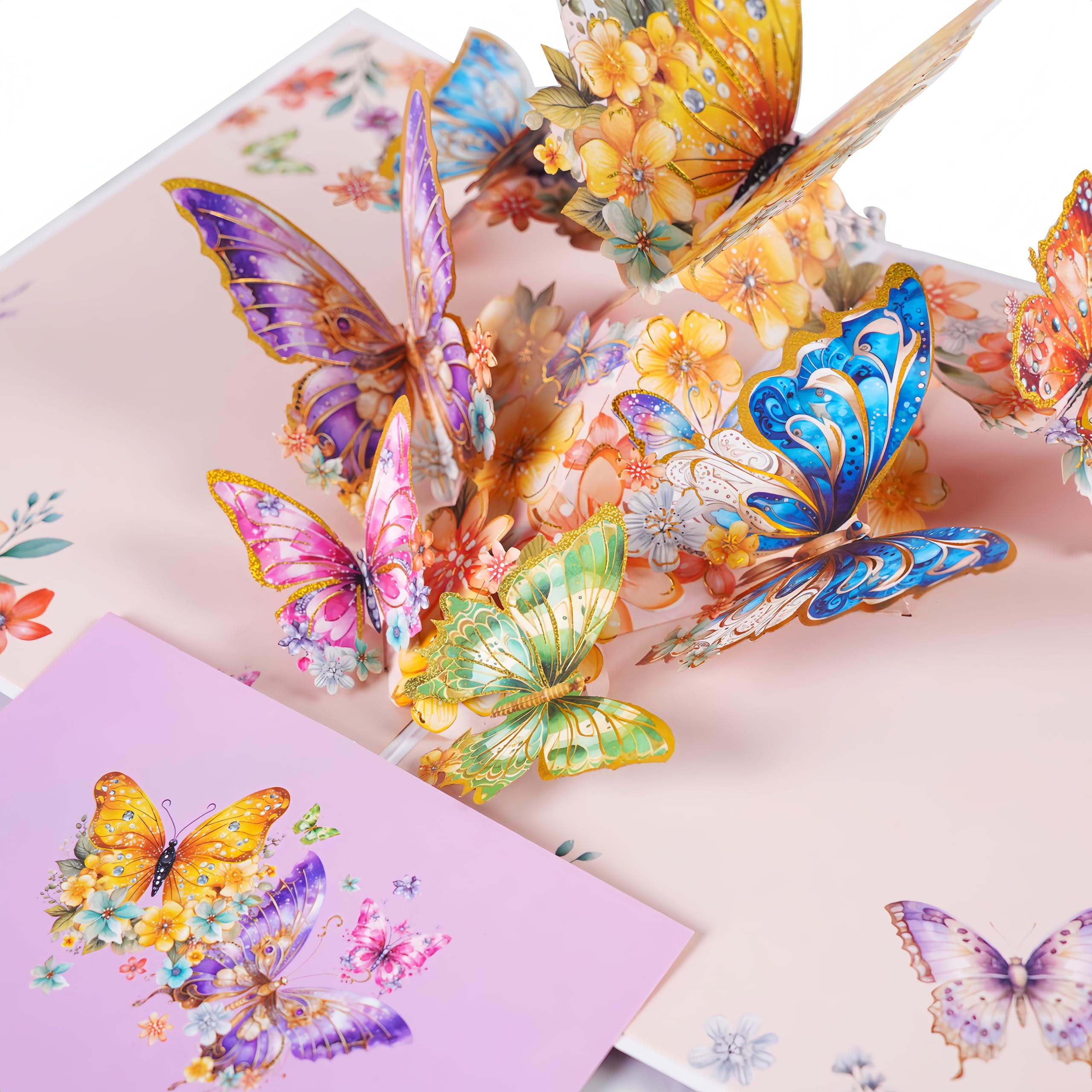 Banzk 3D Bouquet Butterflys Orange Pop Up Thank you Card, Teacher Appreciation Card, Handmade Flowers Box Greeting Cards with Note and Envelope for