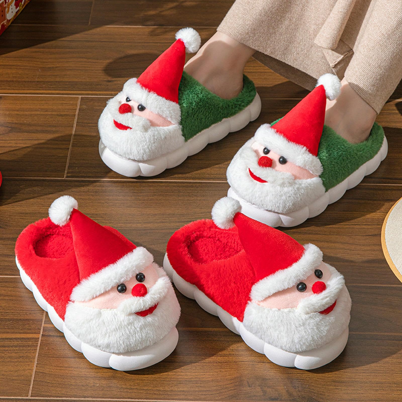 Pantofole Donna Calde di Babbo Natale da Donna, Scarpe Casa Comode E con Suola Spessa Antiscivolo-rosso-34-35