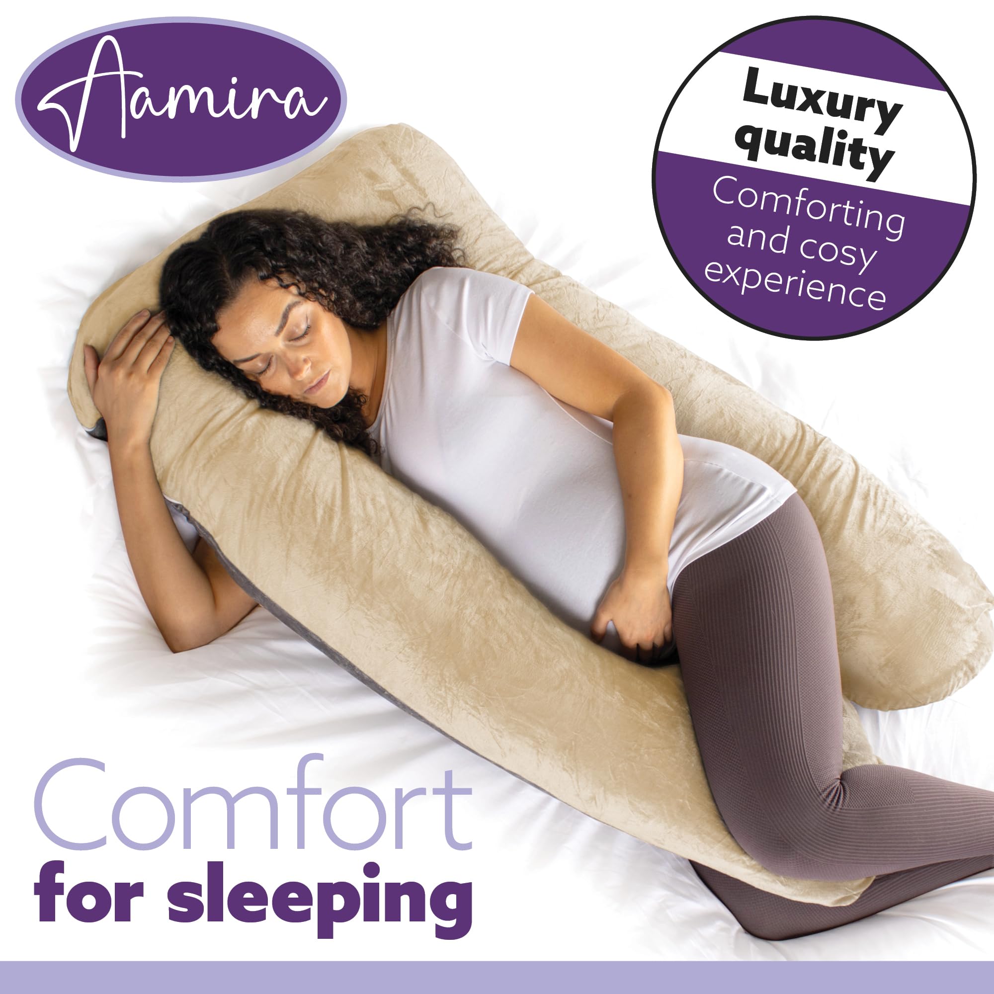 Almohada de Maternidad con Espuma viscoelástica triturada en Forma de U para Soporte de Todo el Cuerpo para Mujeres Embarazadas, con Funda de Terciopelo Lavable a máquina y extraíble