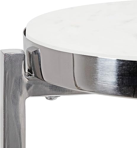 Miniatura 5 de Kate and Laurel Aguilar Glam - Mesa redonda para bebidas, 8 x 8 x 23 pulgadas, color plateado y blanco, mesa decorativa pequeña para uso como