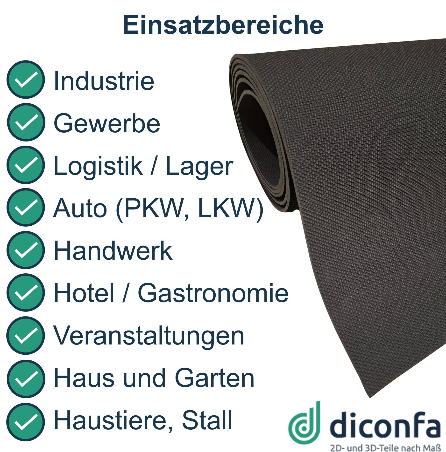 diconfa PROFILINE Antirutschmatte Gummi 3mm stark - Auswahl 0,3m x 10m (30 x 1000cm) - 0,1m bis 2m BREIT- 0,05m bis 10m LANG - Gummimatte sehr rutschfest Außenbereich UV-stabil Meterware