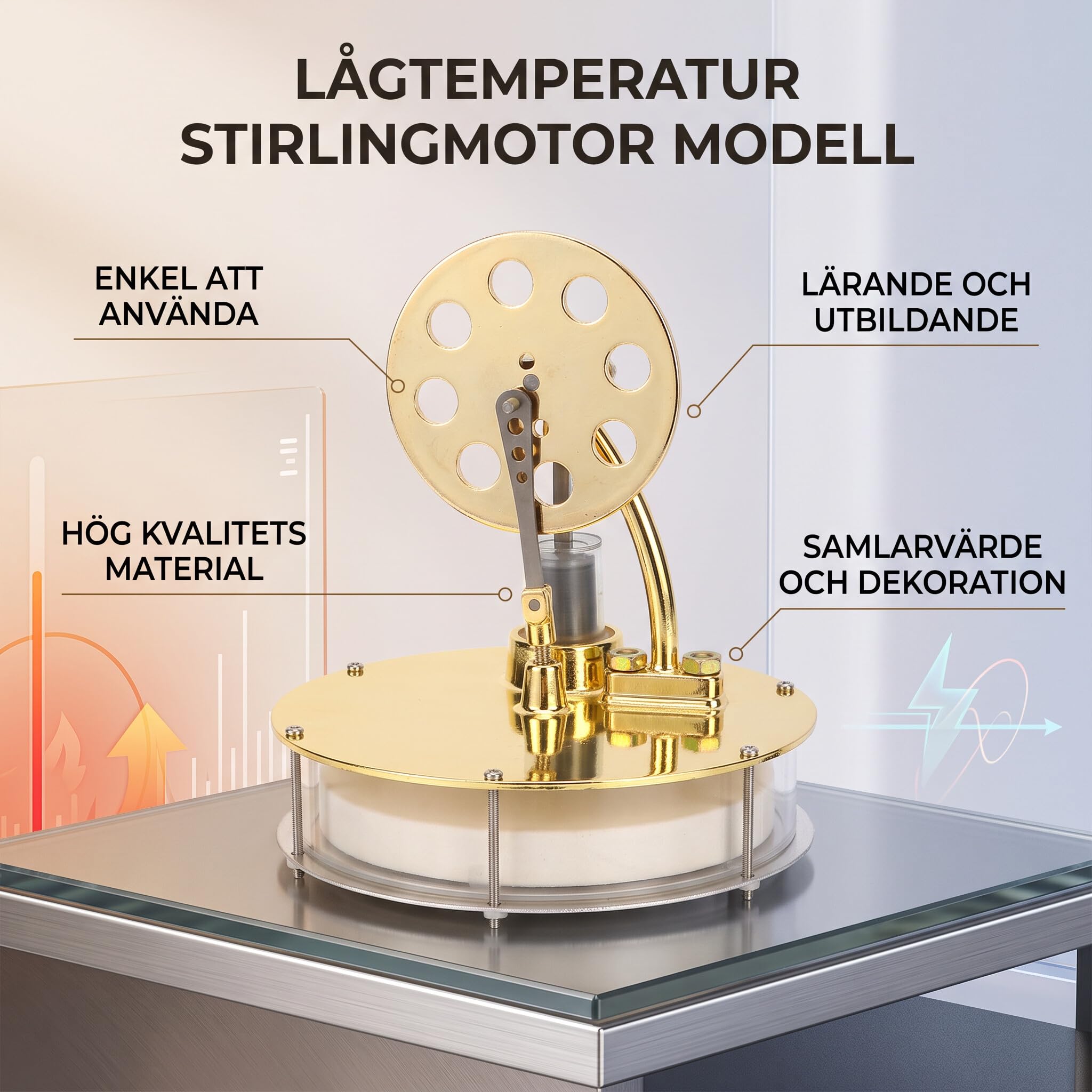 Zerodis Motore per Materiale Scolastico Motore Stirling Criogenico Mini Stirling Modello con Costruzione in Lega di Zinco per Apprendimento Ed Esperimenti di Fisica Scientifica a Bassa Temperatura