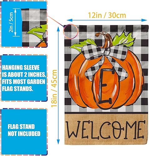 Miniatura 3 de CFA72-1E - Bandera de jardín de calabaza con monograma, bandera de otoño de 12 x 18 pulgadas, doble cara para apellido familiar, inicial, patio,