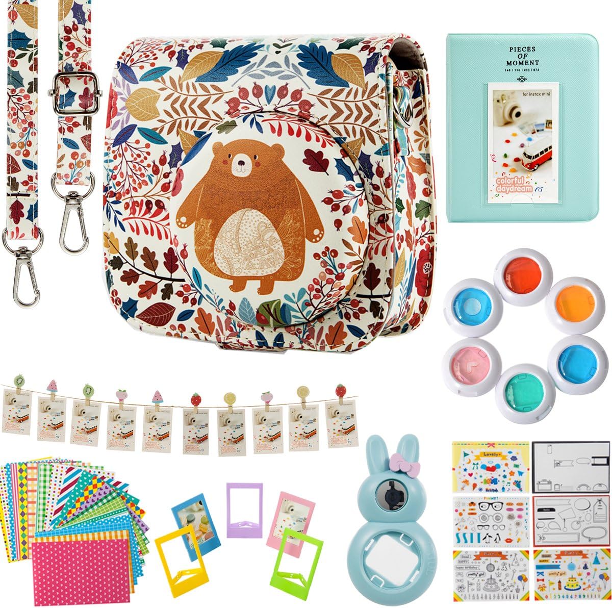 Compatible Mini 8 9 Camera 8-in-1 Accessories Bundles Set for Fujifilm Instax Mini 8 9 Instant Film Camera(Case,Albums,Frames,Film Stickers,Colored Filters,Selfie Lens) - Bear Cleaning spray for lenses, filters, glasses, binoculars and LCD displays