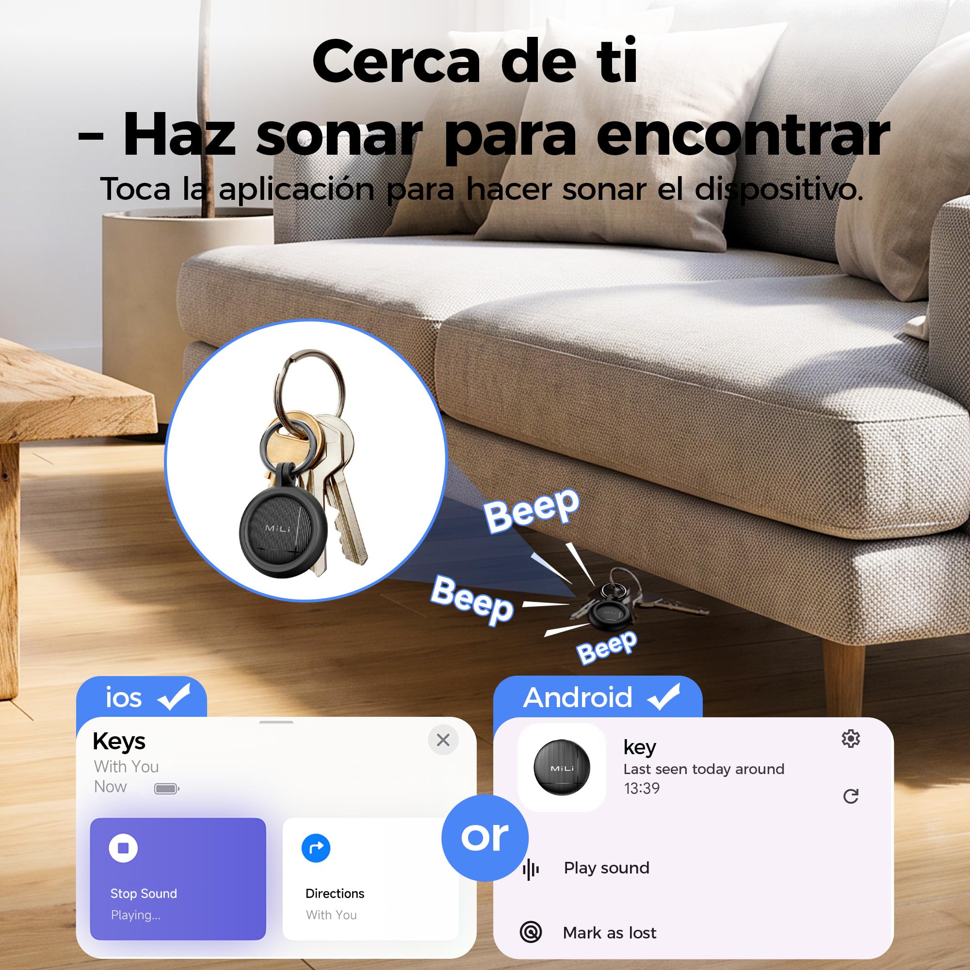 MiLi LiTag Duo Smart Tracker para iOS y Android, localizador de Llaves Compatible con Apple “Buscar” o Android “Localizador”, Pila CR2032, para Llaves, Cartera y Equipaje, Negro, Pack de 4