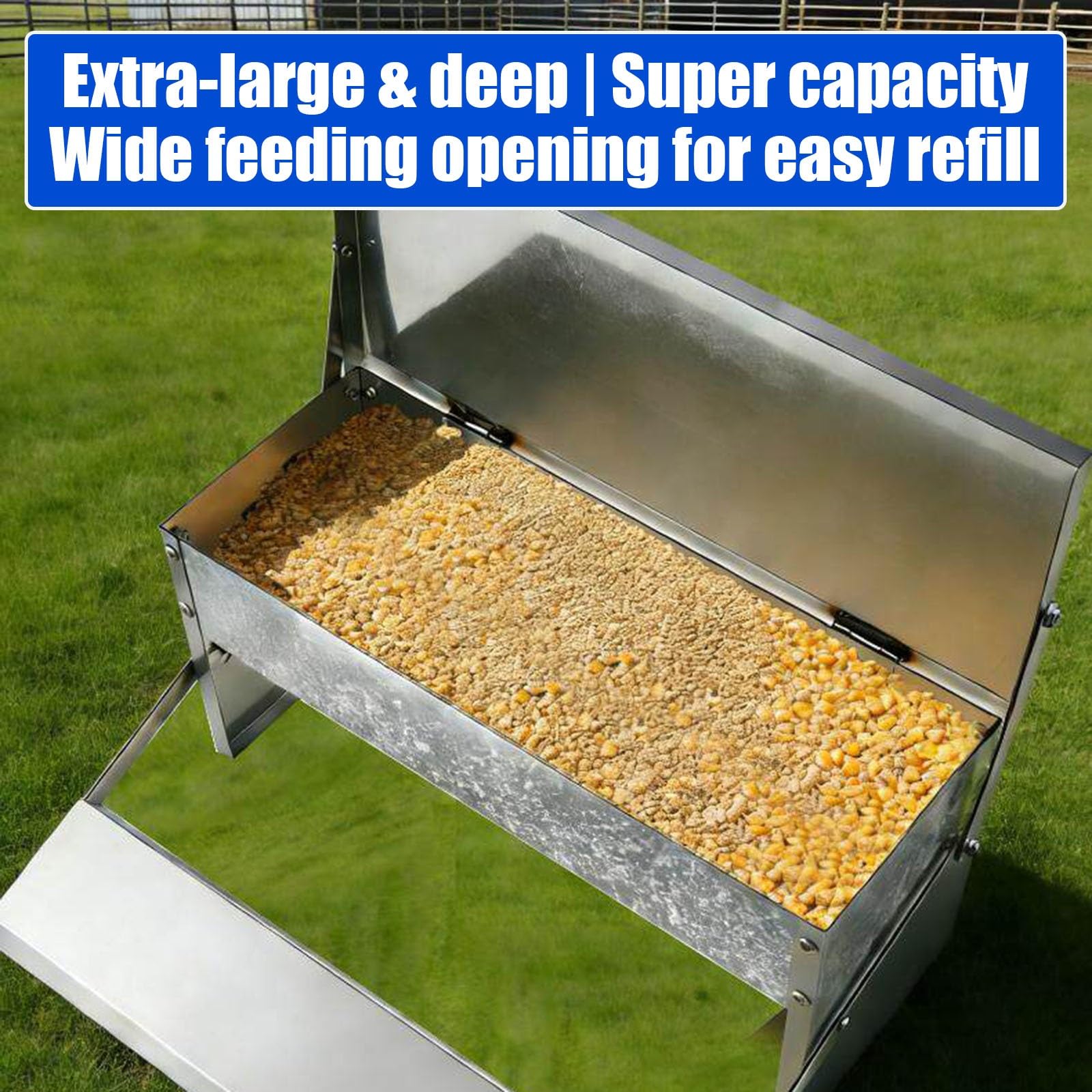 Comedero A Pedal Para Gallinas, Comedero Automático Metálico Para Aves, Sin Desperdicio Y A Prueba De Roedores, Tapa Resistente A La Intemperie, Para Gallinas Enanas Y Faisanes(95x17.5x17.5cm)
