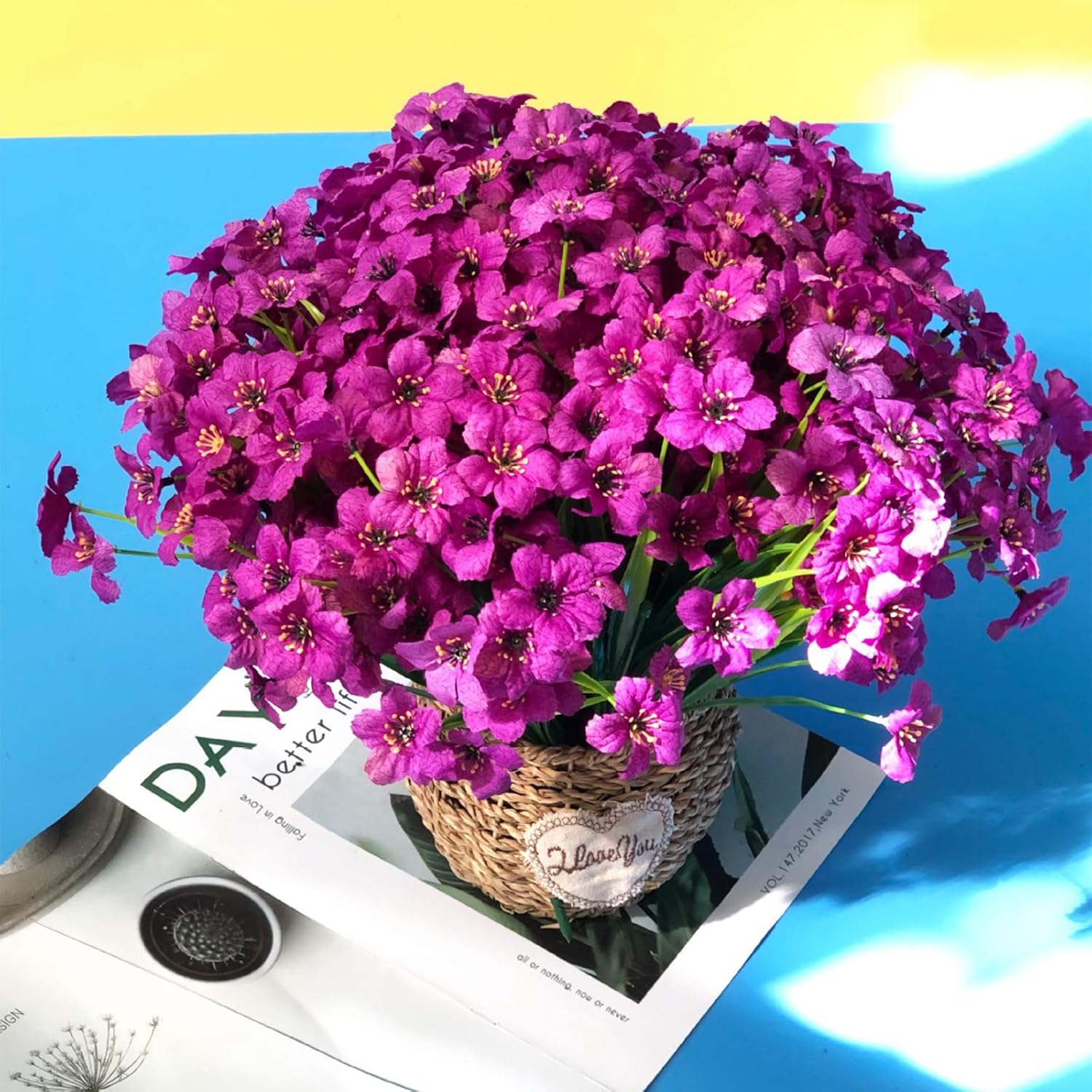 Artificial Flowers Outdoor,22 Bundles Faux Flowers UV Resistant,Faux Plastic Plants Silk Flower for Outdoors Outside Front Porch Hanging Planter Decoration(Purple)