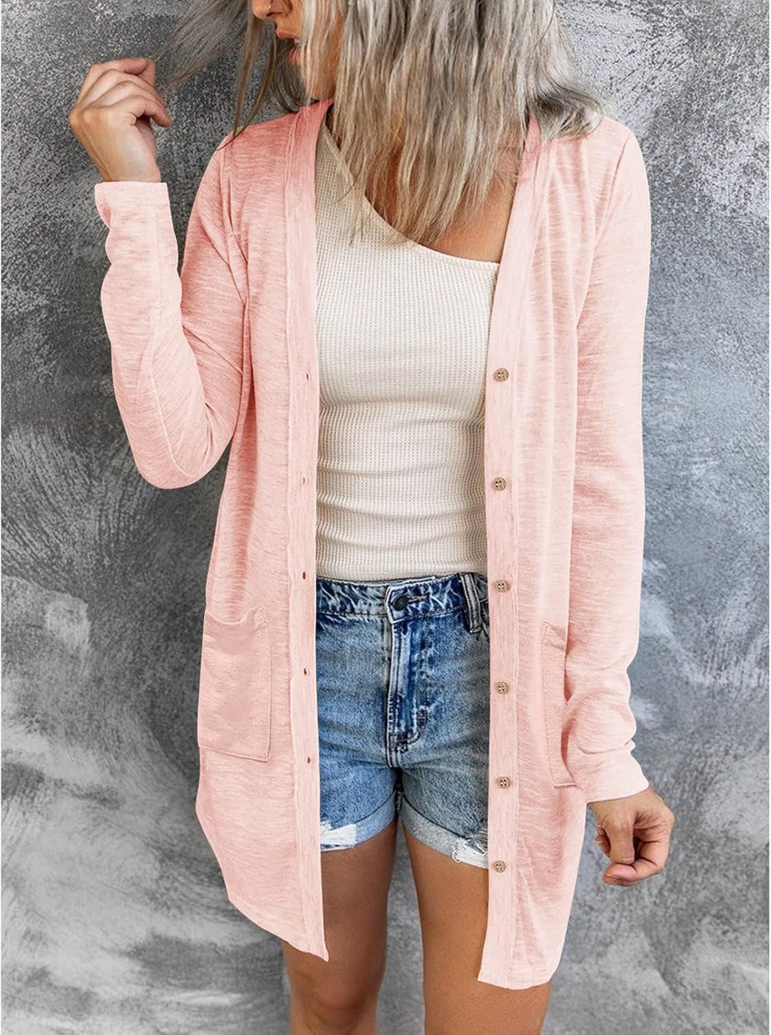 MEROKEETY Women's Lightweight Cardigan Summer Long Open Front Button Down Trendy Loose Outwear with Pockets - Image 3