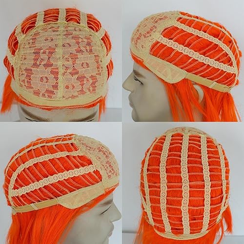 Miniatura 6 de Anogol Gorro de pelo + peluca naranja loca para niños, peluca única con puntas y divertida, peluca de pelo loco, peluca mullida, pelucas para