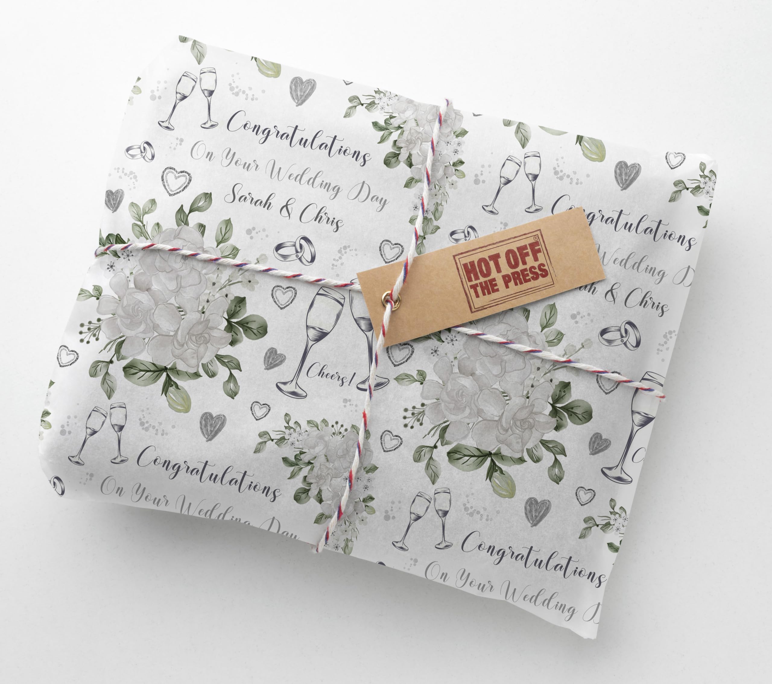 On Your Wedding Day Mr & Mrs Personalised Wrapping Paper & 2 Tags - ADD UP TO 2 NAMES - LARGE SHEET