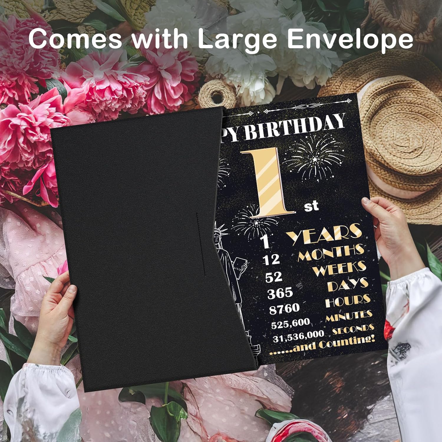 Large 1st Birthday Card for Boys Girls, Happy 1st Birthday Decorations Black Gold, Giant Guest Signature Book, Back in 2025 Big Oversized Bdy Greeting Card Ideas Gift for Party Favors - Image 6