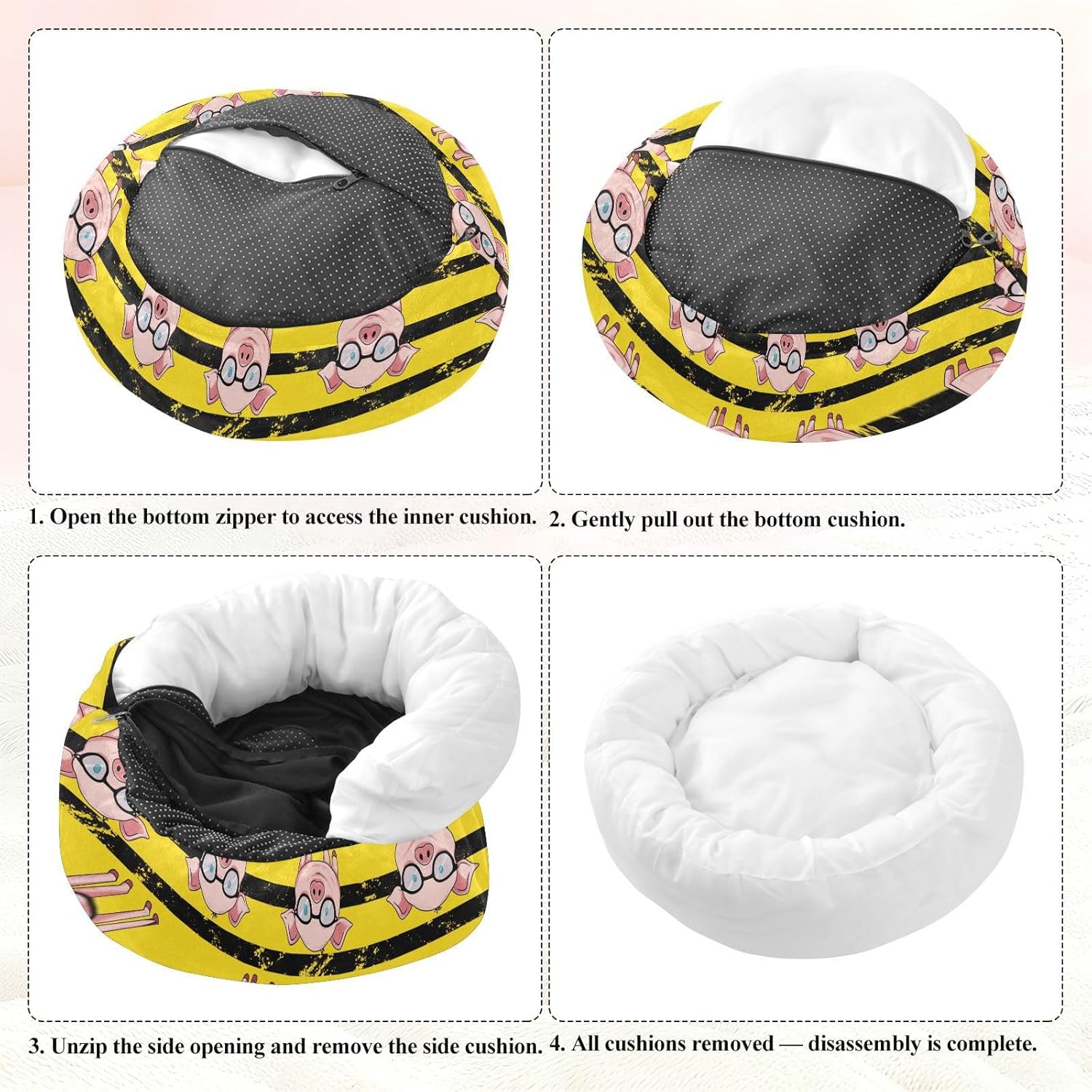 Pet Dog Beds Anti-Slip Fluffy Cat Pillow Bed for Medium Size Pets Supplies M Weamless Cute Little Pig