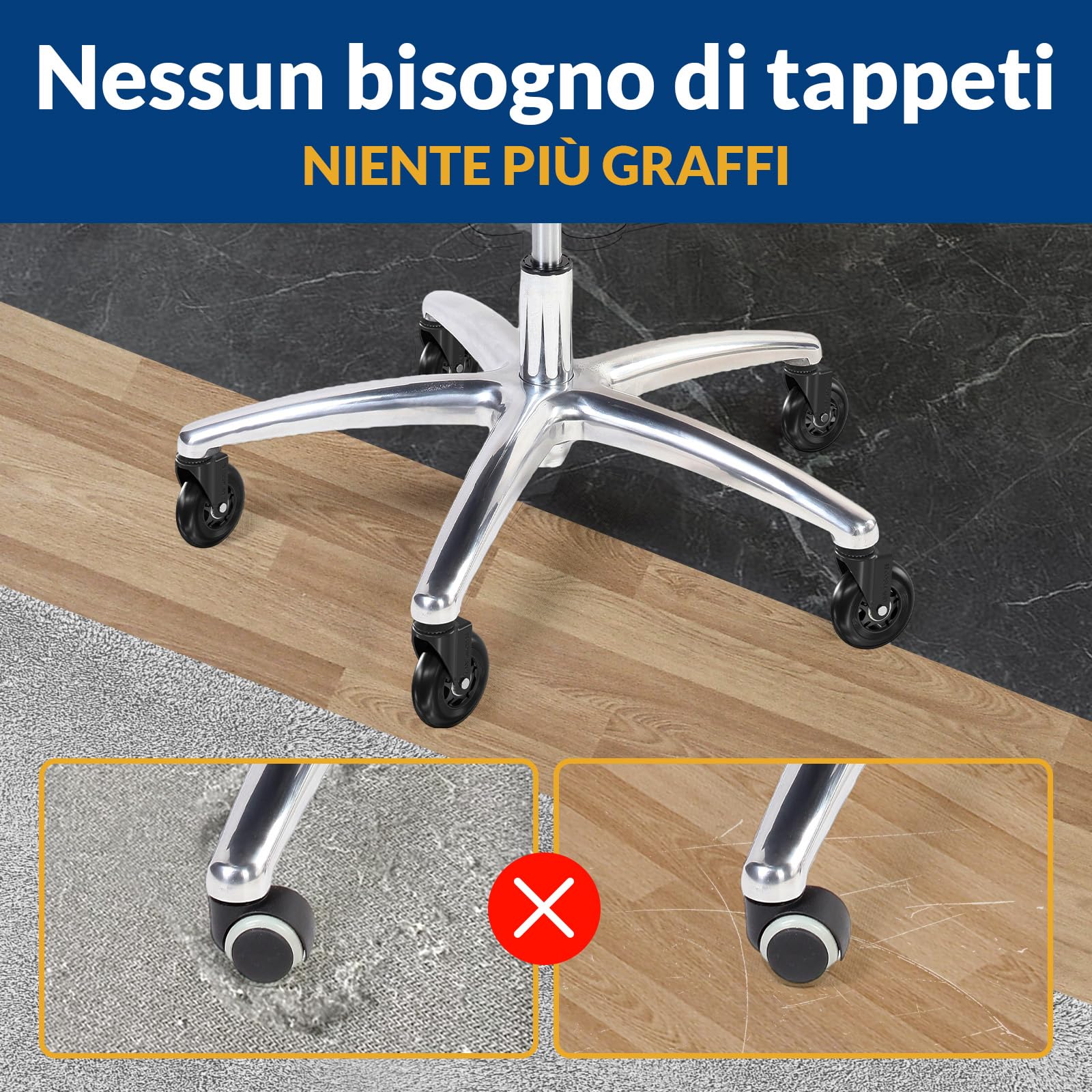 COSYLAND Ruote per Sedia Ufficio – Ruote Sedia Ufficio per Parquet Silenziose e Resistenti, Rotelle per Sedia Ufficio 11×22 mm per Tutti i Pavimenti